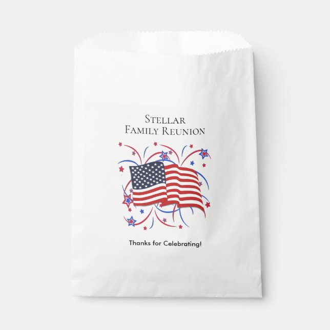 American Flag and Fireworks Thank you Favor Bag (Front)