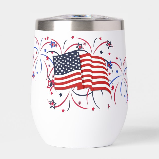 American Flag and Fireworks Thermal Wine Tumbler (Front)