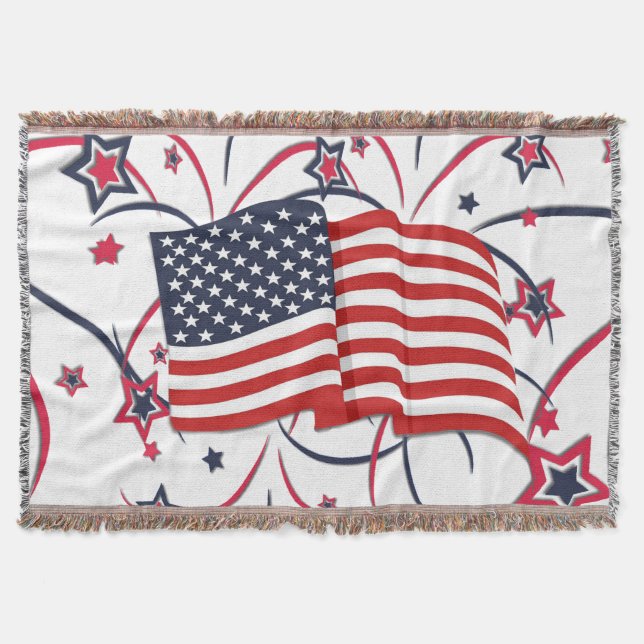 American Flag and Fireworks Throw Blanket (Front)