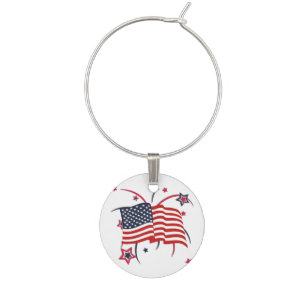 American Flag and Fireworks Wine Charm