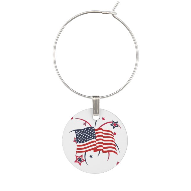 American Flag and Fireworks Wine Charm (Front)
