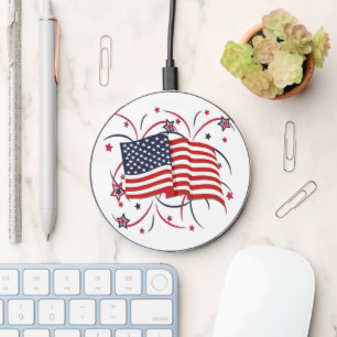 American Flag and Fireworks Wireless Charger