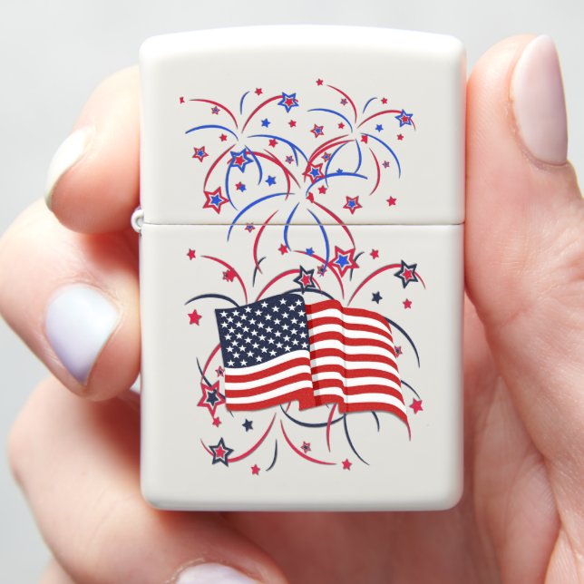 American Flag and Fireworks Zippo Lighter (In Hand)