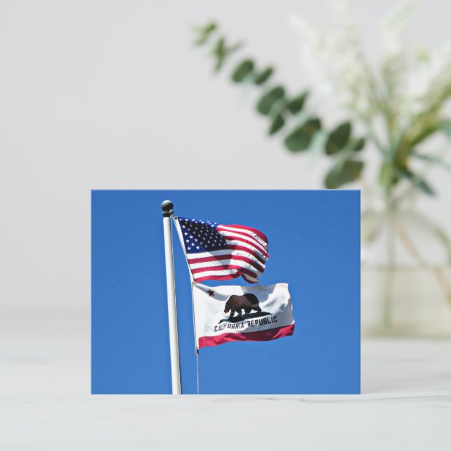 American Flag and Flag of California Postcard (Standing Front)