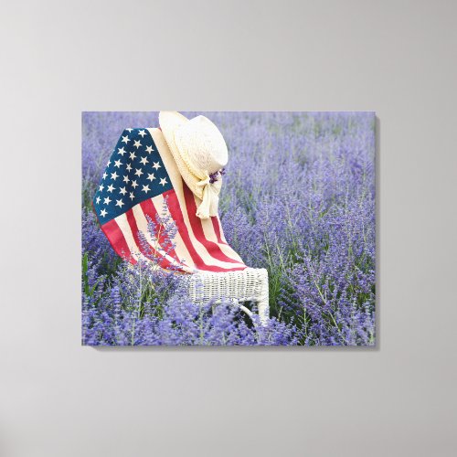 American Flag and Hat on Chair Canvas Print