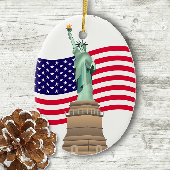 American Flag And Lady Liberty Ceramic Ornament (Creator Uploaded)