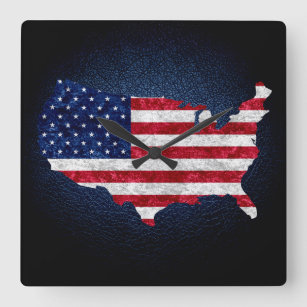 American Flag and Map Square Wall Clock