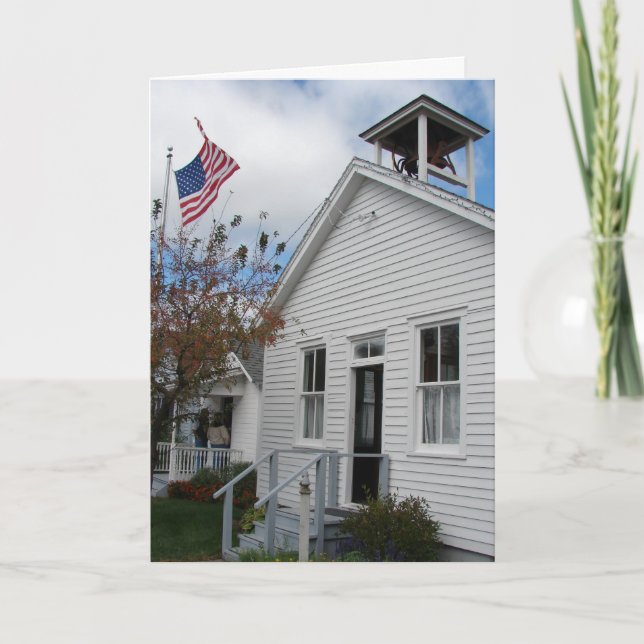 American Flag and One Room School, 4th of July Card (Front)