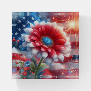 American Flag and Patriotic Daisy Paperweight