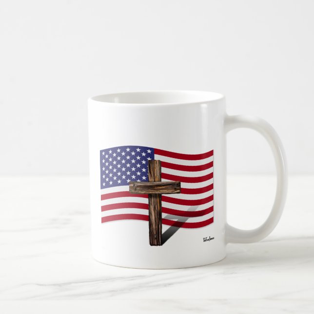 American Flag and Rugged Cross Coffee Mug (Right)