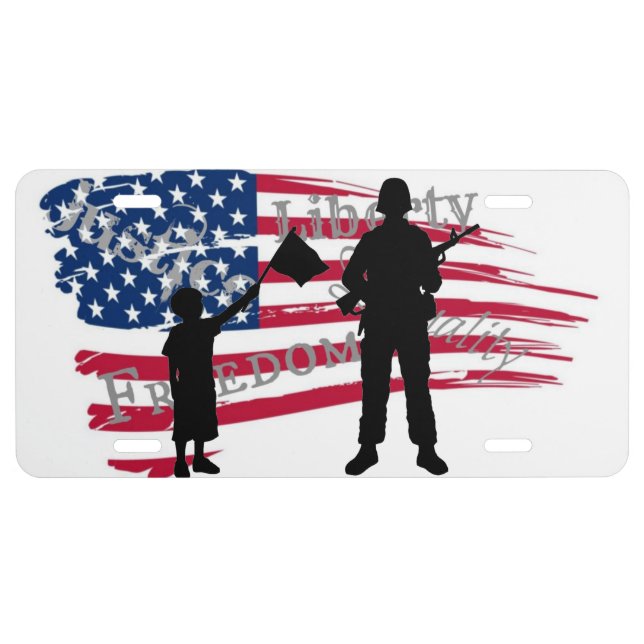 American Flag and Soldier Silhouette License Plate (Front)