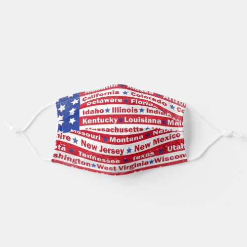 American Flag and State Names Adult Cloth Face Mask