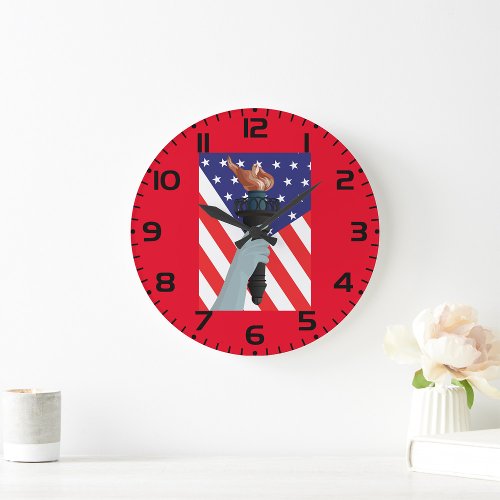 American Flag And Torch Large Clock