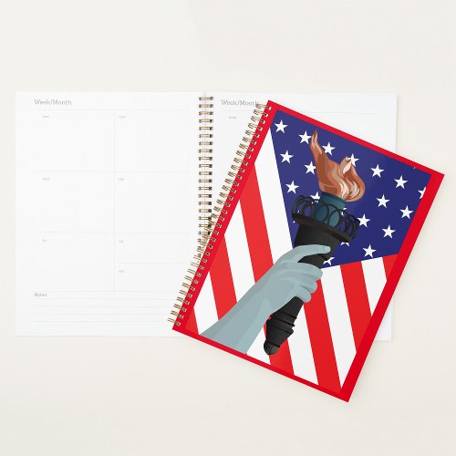 American Flag And Torch Spiral Planner