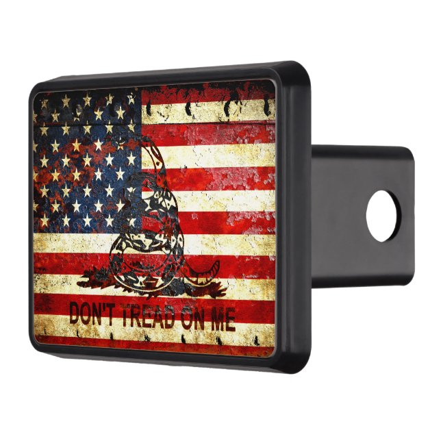 American Flag And Viper On Rusted Metal Hitch Cover (Left)