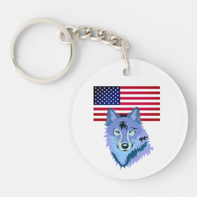 American Flag And Wolf Keychain (Front)