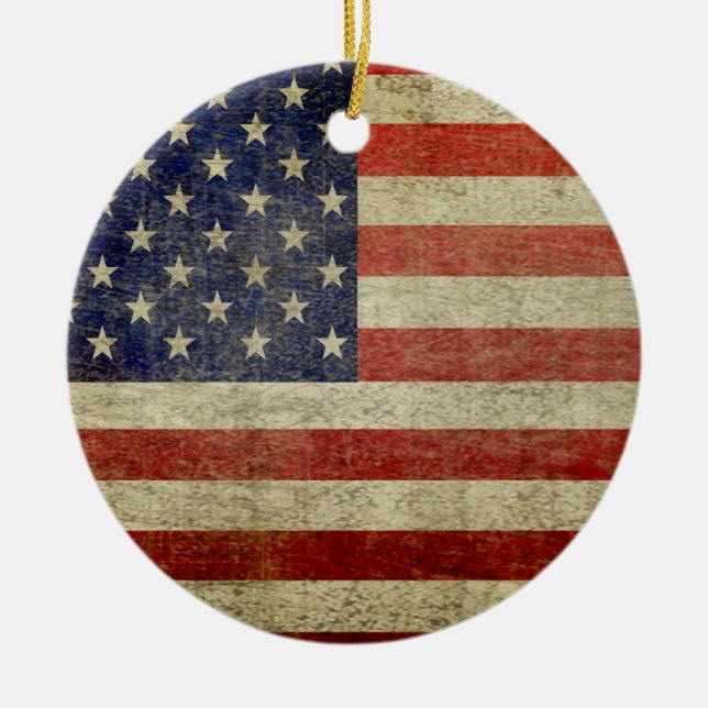 American Flag - Antique - Distress Finish Ceramic Ornament (Front)