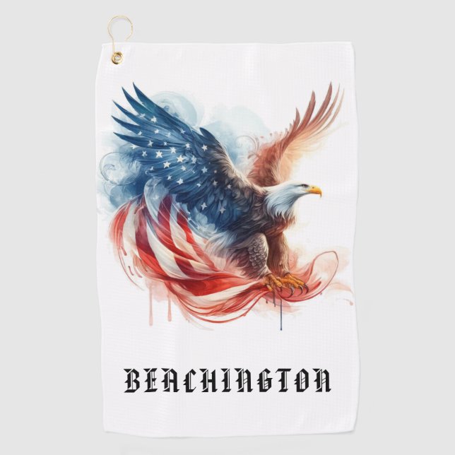 *~* American Flag AP16 - Bald EAGLE USA Golf Towel (Front)