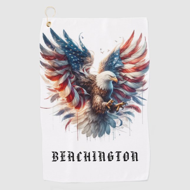 *~* American Flag AP16 Bald EAGLE USA Golf Towel (Front)