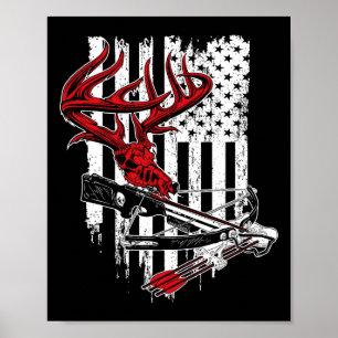 American Flag Archery Bow Hunting - Deer Skull Cro Poster