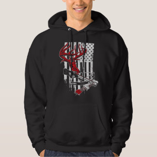 American Flag Archery Bow Hunting  Deer Skull Cros Hoodie