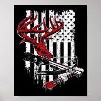 American Flag Archery Bow Hunting  Deer Skull Cros