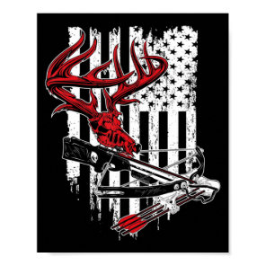 American Flag Archery Bow Hunting  Deer Skull Cros Poster