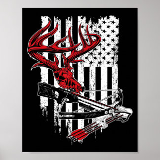 American Flag Archery Bow Hunting Deer Skull Cros Poster