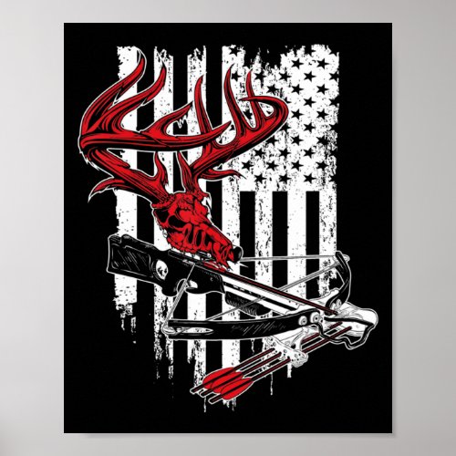 American Flag Archery Bow Hunting  Deer Skull Cros Poster