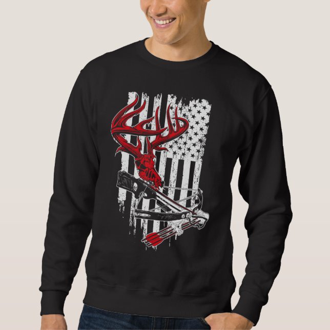 American Flag Archery Bow Hunting  Deer Skull Cros Sweatshirt (Front)