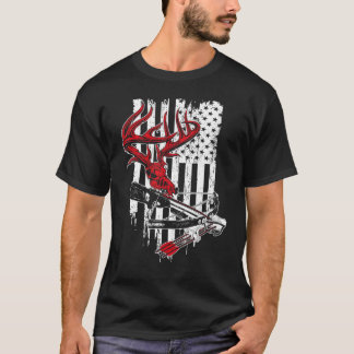 American Flag Archery Bow Hunting  Deer Skull Cros T-Shirt