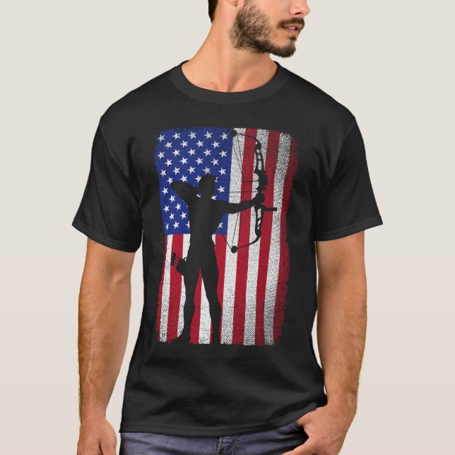 American Flag Archery Bowhunting For Archer Hunter T-Shirt (Front)