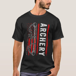American Flag Archery For Men Bowhunting Bow Deer  T-Shirt