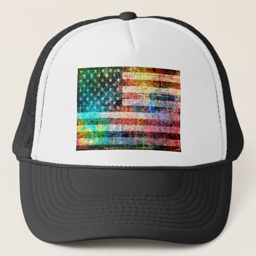 American Flag Art Grunge 3 Trucker Hat