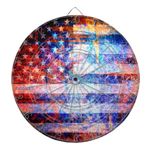 American Flag Art Grunge Dartboard With Darts