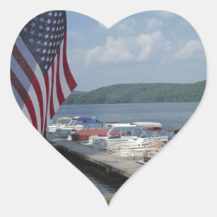American Flag at Marina at Lake Arrowhead Heart Sticker
