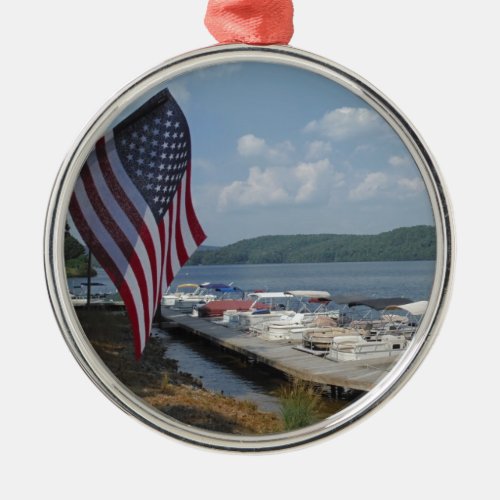 American Flag at Marina at Lake Arrowhead Metal Ornament