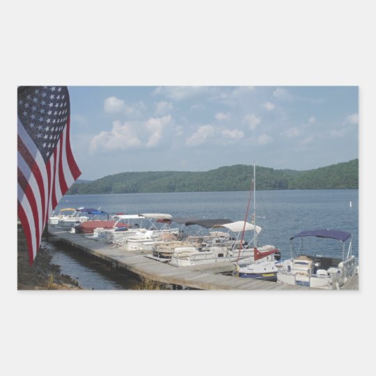 American Flag at Marina at Lake Arrowhead Rectangular Sticker
