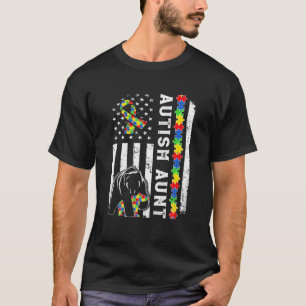 American Flag Autism Aunt Family Bear Autistic T-Shirt