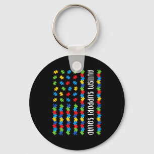 American Flag Autism Awareness Puzzle Support Squa Keychain