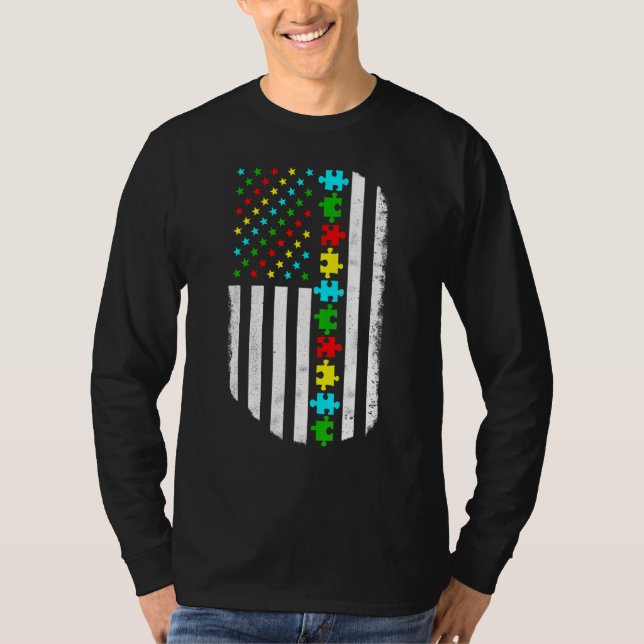 American Flag Autism Mom Autism Awareness Family T-Shirt (Front)