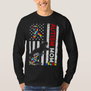 American Flag Autism Mom Dinosaur Awareness Autist T-Shirt