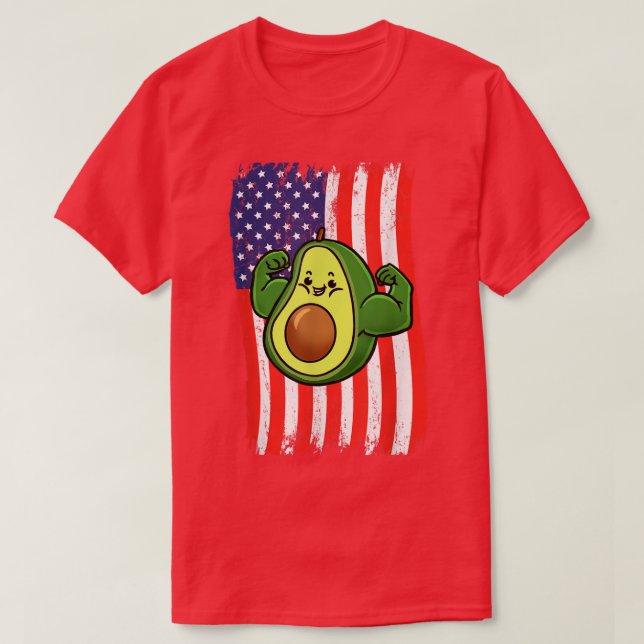 American Flag Avocado Weightlifting  T-Shirt (Design Front)