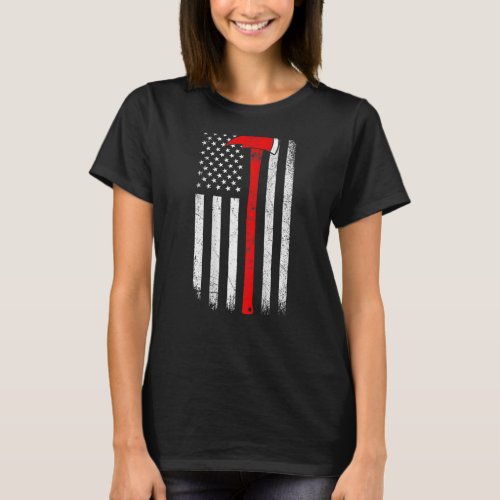 American Flag Axe Thin Red Line Firefighter Suppor T_Shirt