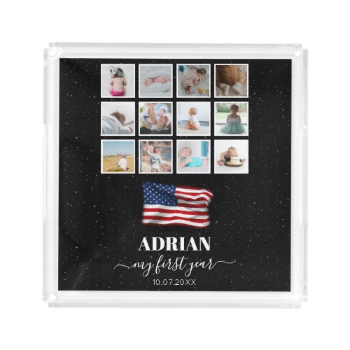 American Flag Baby First Year Photo Collage  Acrylic Tray