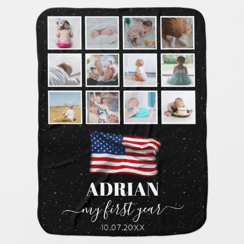 American Flag Baby First Year Photo Collage Baby Blanket