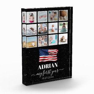 American Flag Baby First Year Photo Collage Block