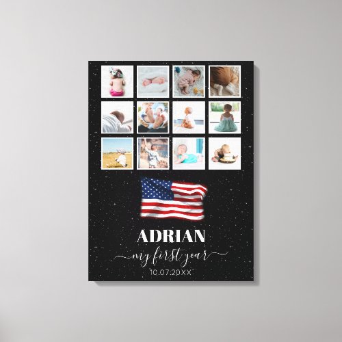 American Flag Baby First Year Photo Collage Canvas Print