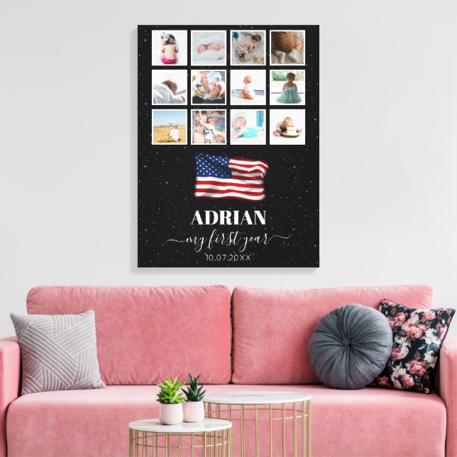 American Flag Baby First Year Photo Collage Canvas Print (Insitu(LivingRoom))