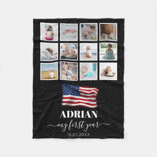 American Flag Baby First Year Photo Collage Fleece Blanket